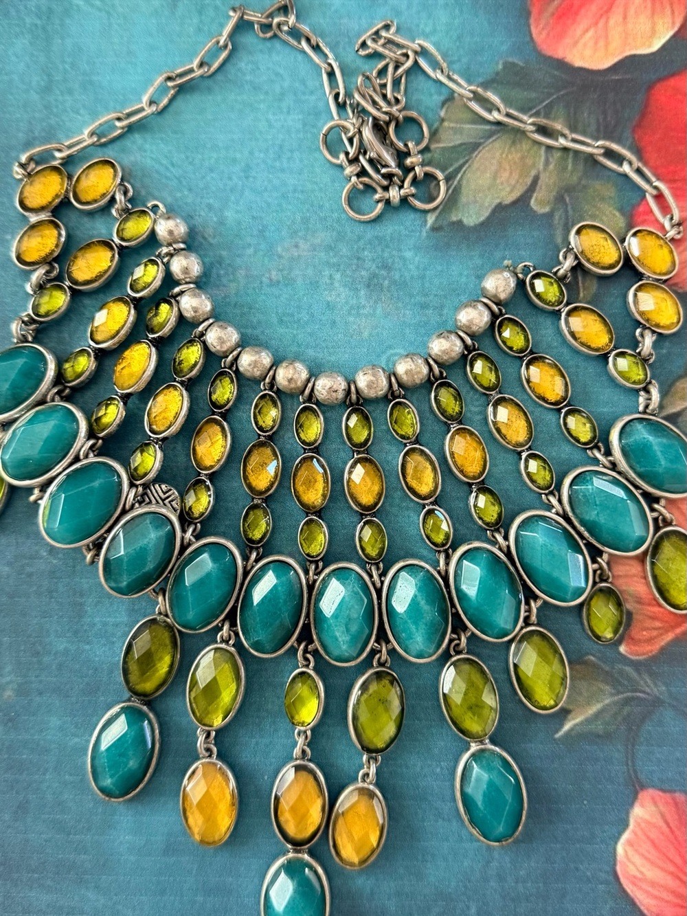 Women’s Teal, Olive & Amber Statement Necklace